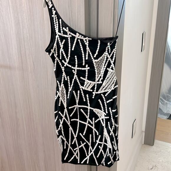 NWT! $300+ JAY GODFREY / REVOLVE black dress silver white sequins one sh… - Picture 3 of 8